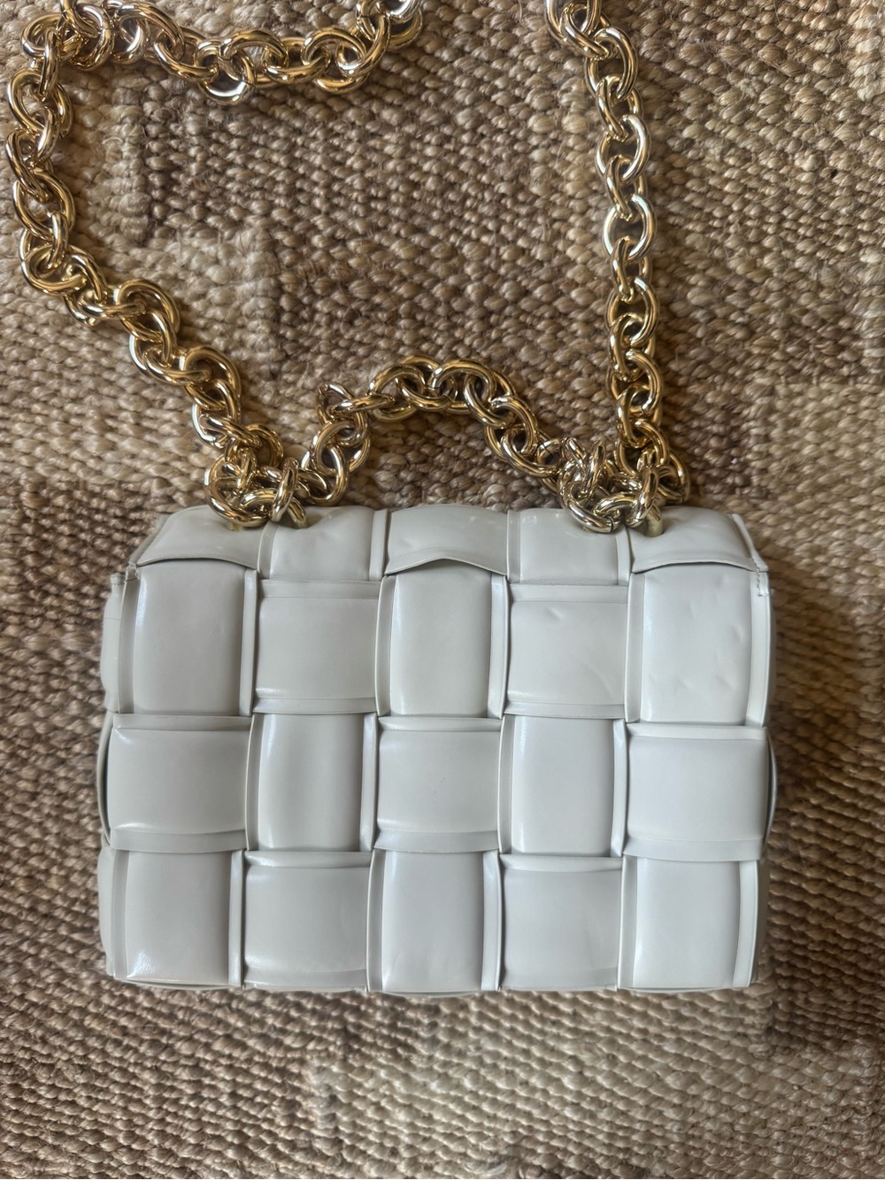 Woven Chain-Handle Women’s Shoulder Bag in White - Bottega inspired